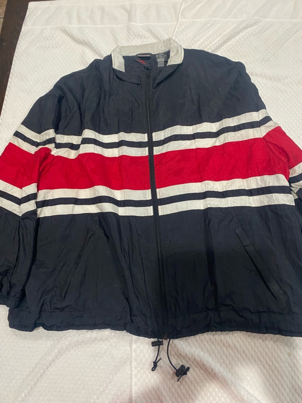 Men's navy blue Windbreaker Jacket with Red & White Stripes
